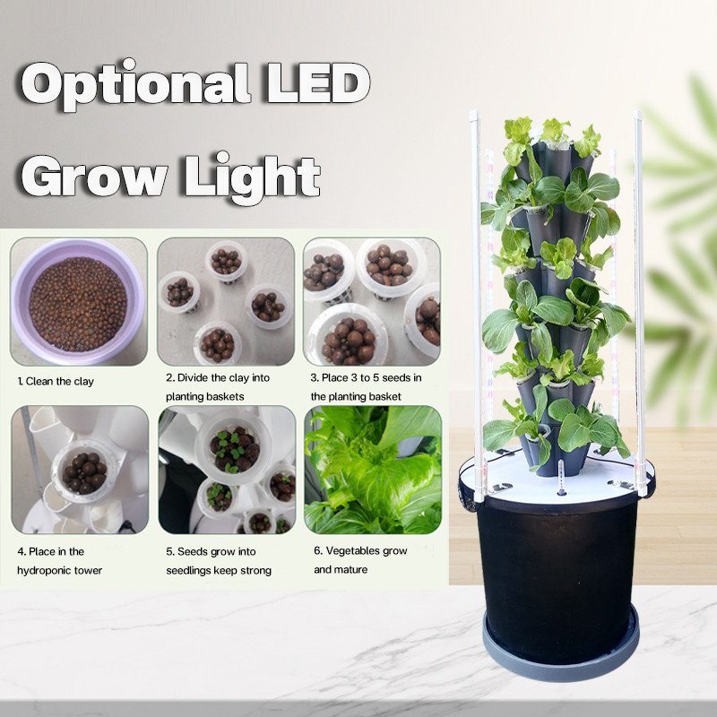 Huisgebruik Tuinblaadje Hydroponisch torengroei systeem 6/8/10 lagen Optioneel LED-licht