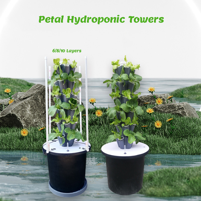 Huisgebruik Tuinblaadje Hydroponisch torengroei systeem 6/8/10 lagen Optioneel LED-licht